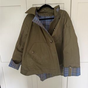 Damson Madder Reversible Olive Green Jacket with Plaid Lining